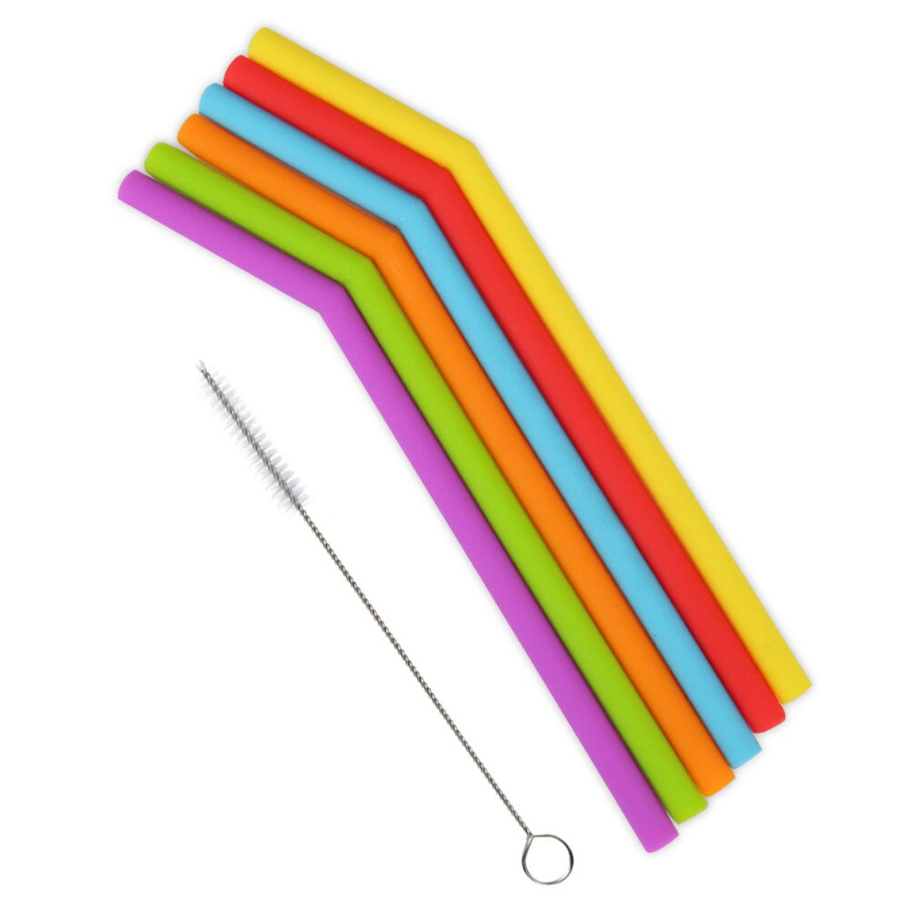 Ensemble de 6 pailles réutilisables en Silicone, longues et flexibles avec brosses de nettoyage pour gobelets de Bar de 20 oz: Default Title