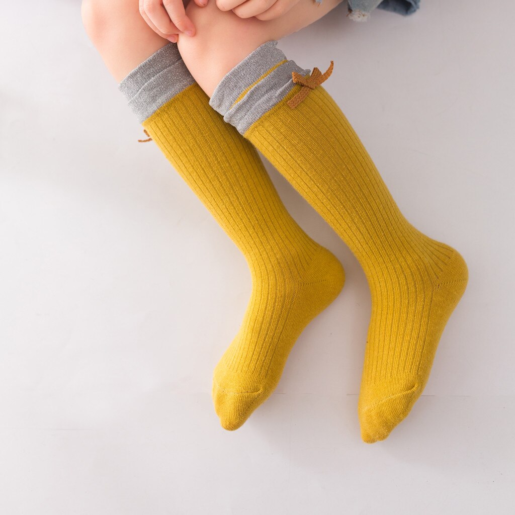 Kind Socken Kinder Kleinkind Baby Mädchen Jungen Solide Anti-Slip Gestrickt Lange Socken Knie Socken Winter Herbst Baumwolle socken M810 #: YE S