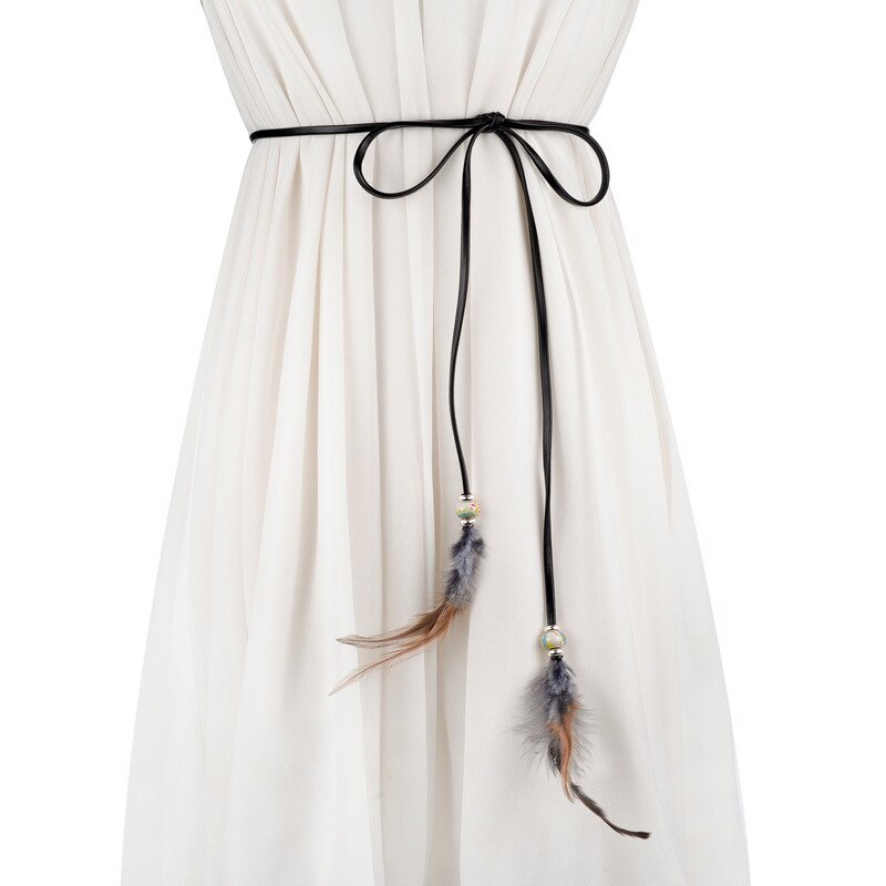 Adornos de plumas de pavo real trenzadas de plumas de la cintura de la cadena de la cintura de la correa de la cadena de la cintura de las mujeres vestidos accesorios calientes