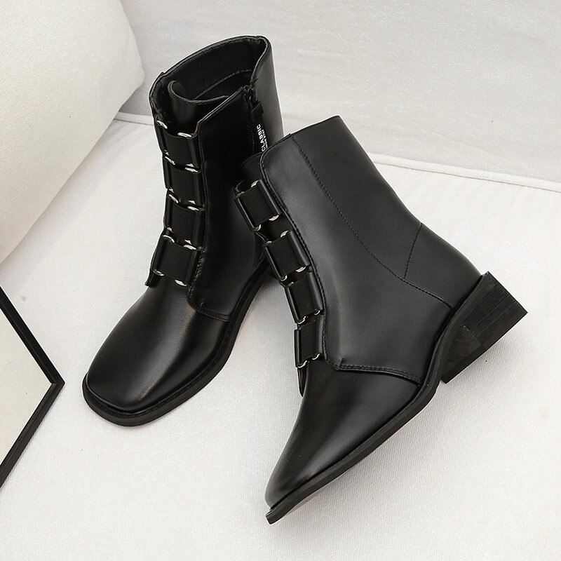 2020 di inverno Delle Nuove Donne 2020 Stivali Autunno Femminile casuale Scarpe Donna Moda Rivetto Punta Rotonda fibbia cinghia stivali Comodi Stivali Alla Caviglia