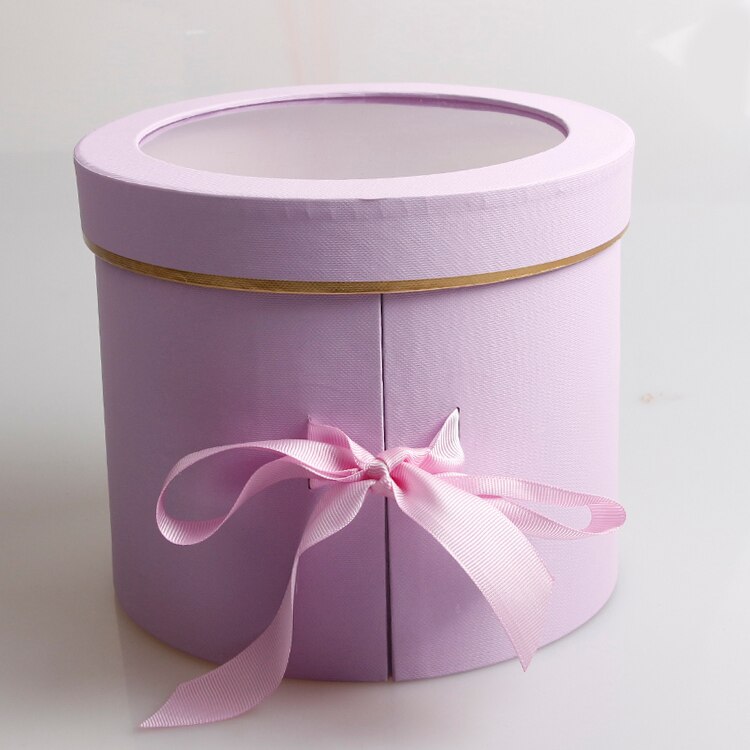 Dobbelt lag runde blomsterpapirkasser med bånd rose buket emballage papkasse valentinsdag bryllupsdekoration: Violet