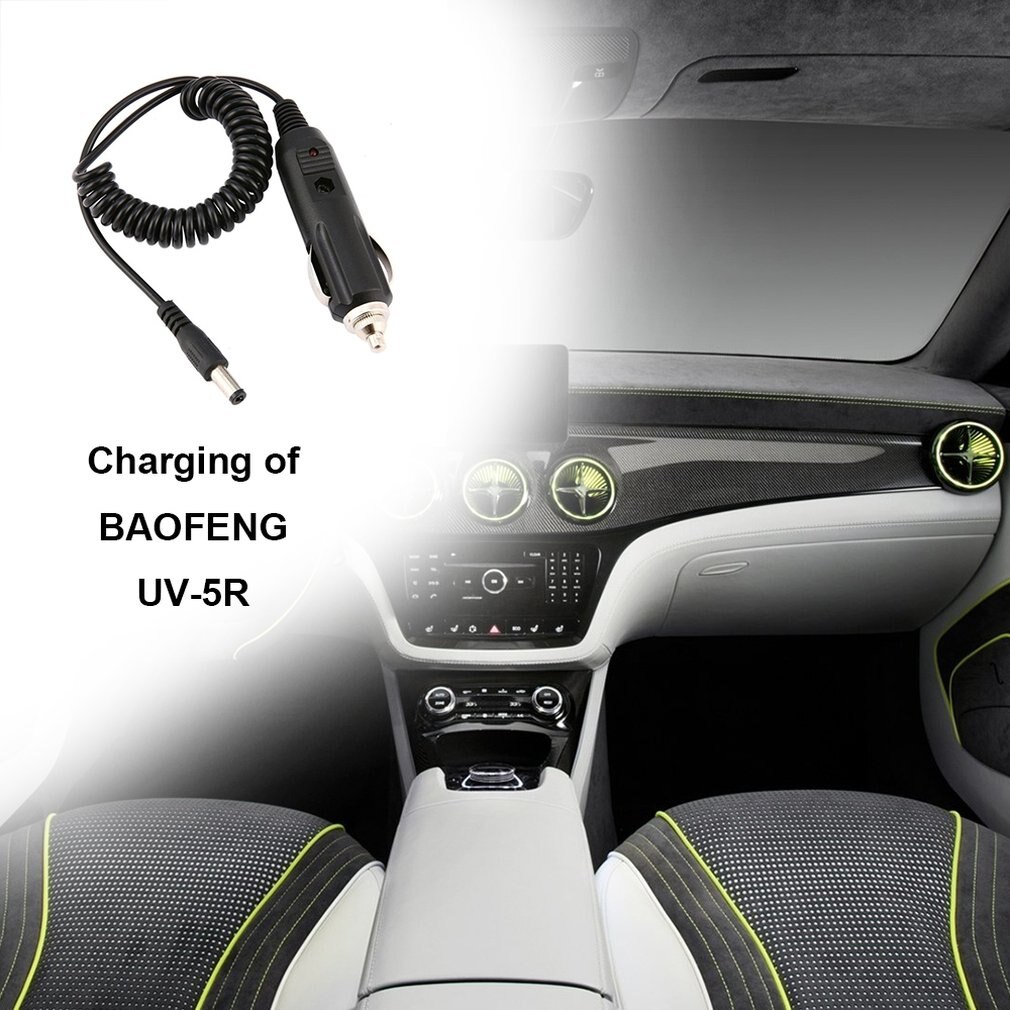 Tamanho portátil carregador de carro cabo cabo de carregamento adequado para baofeng UV-5R, UV-5RA, UV-5RB, UV-5RE rádio preto