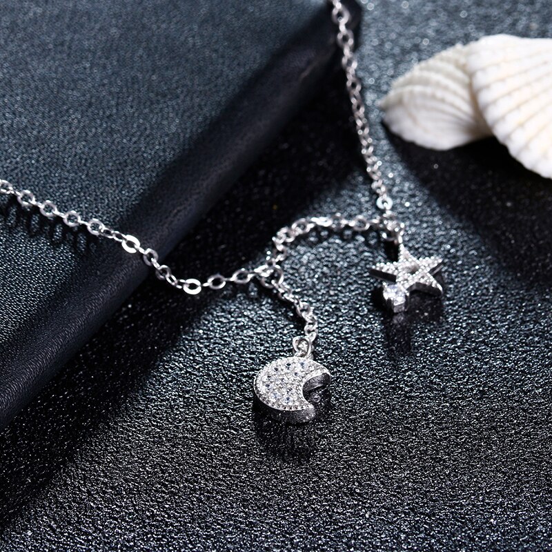 Neue glänzende mond & sterne kristall 925 Sterling silber damen fußkettchen schmuck Weihnachten förderung kein verblassen füße