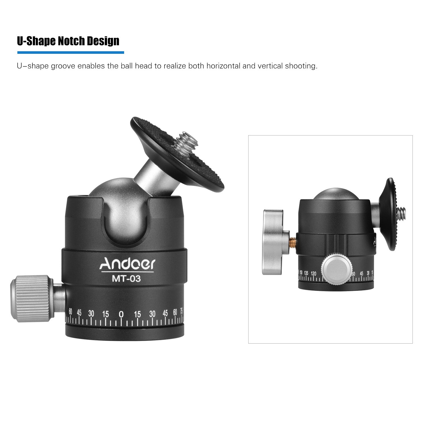 Andoer MT-03 Mini Testa A Sfera Treppiede Della Macchina Fotografica DSLR Monopd Ballhead con a Forma di U Tacca Max. carico 5KG 11LB Fotografare Accessori
