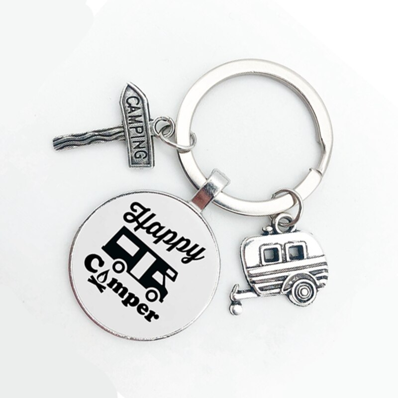 Cute Camper Wagon Keychain, I Love Camping Keychain, Trailer Signpost Keychain, Vacation Travel Memorial