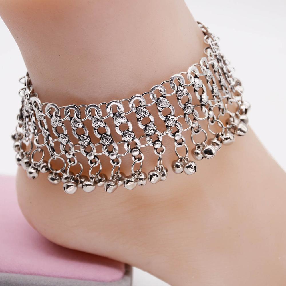 Pulseira de tornozelo feminina boêmia, bracelete prateado descalço, joia para pé tornozelo étnico estilo praia: Default Title