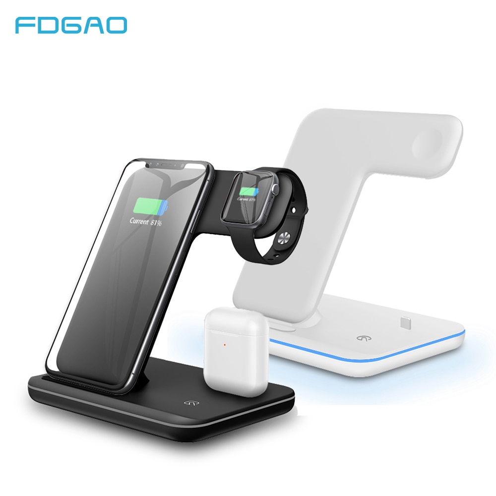 FDGAO 3 in 1 15W Fast Qi Wireless Charger for Iphone 12 11 X XS XR 8 Charger Dock Stand For Airpods Pro Apple Watch SE 6 5 4 3 2