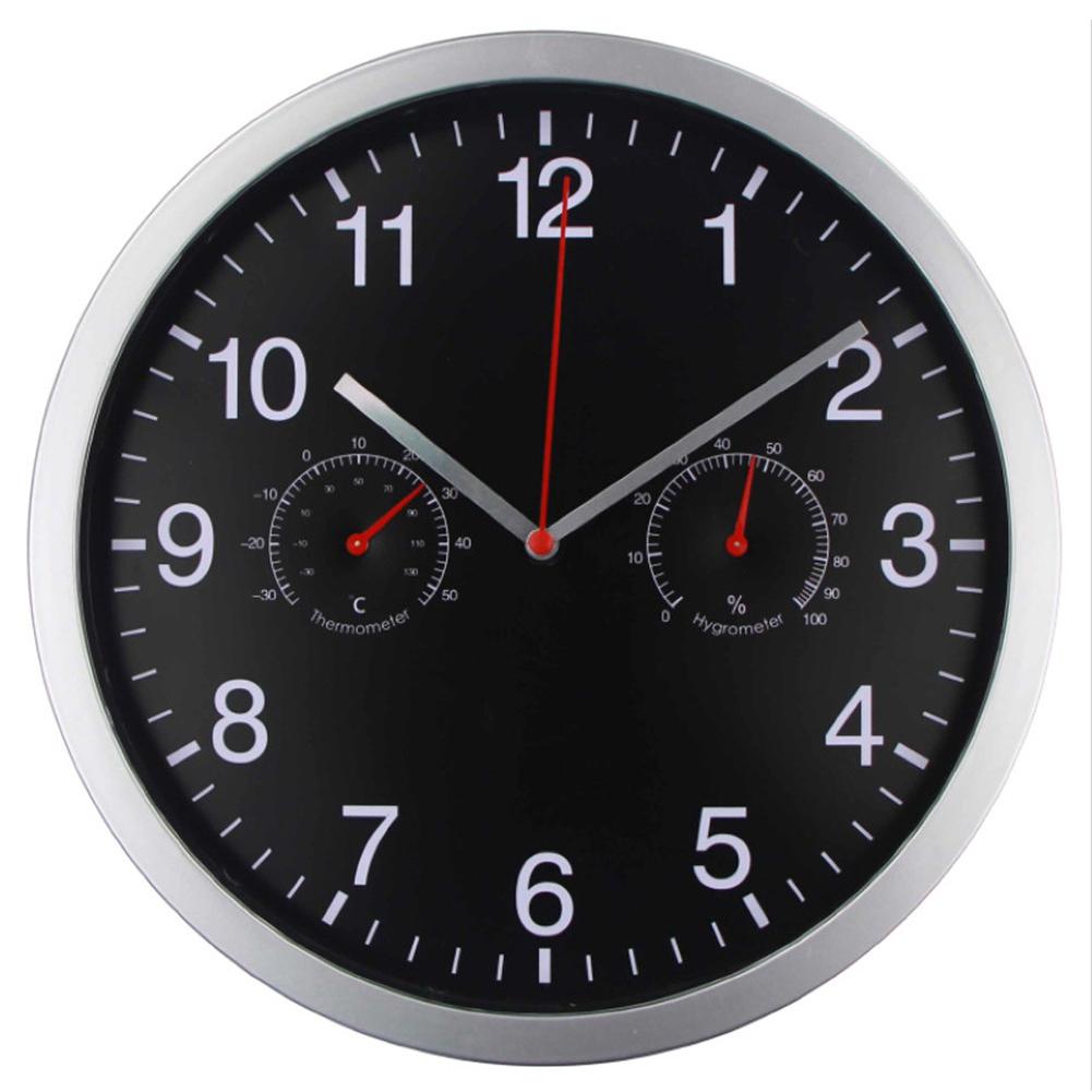Multifunctional 10 Inch Wall Clock With Temperature Humidity Meter Living Room Home Decor Digital Wall Clock Quartz Clock: Black