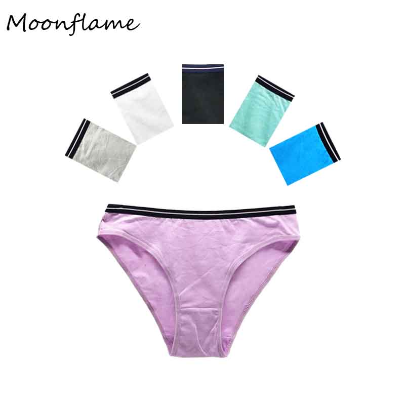 Moonflame 5 pcs/lots Ladies Underwear Cotton Solid Color Women Briefs Panties 89261: M