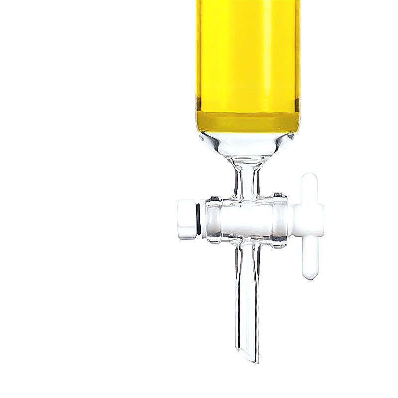 Columna de cromatografía de adsorción, válvula de PTFE, placa de núcleo de arena, vidrio de borosilicato, Diam. 15 mm ~ 70 mm longitud 300 mm