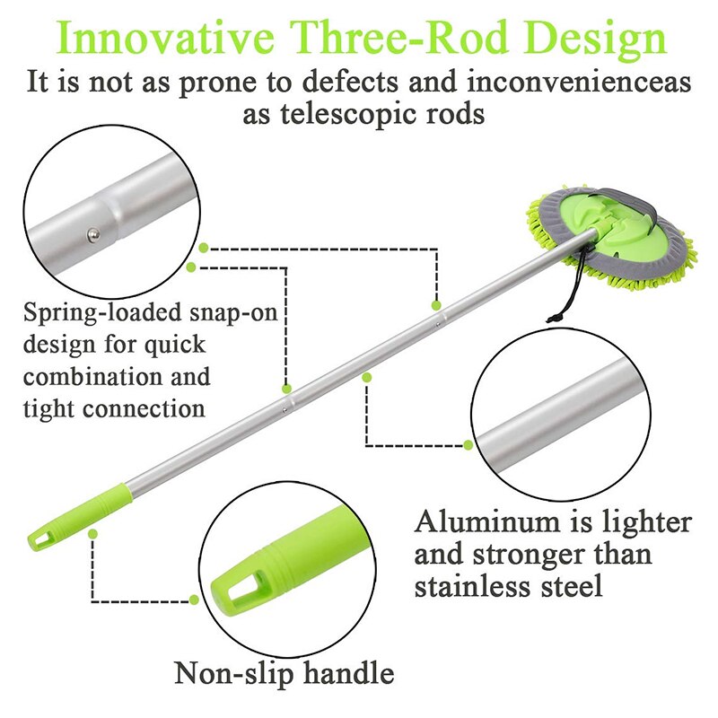 2 in 1 Car Washing Brush Microfiber Soft Car Wash Cleaning Mop Window Door Wash Tools Aluminum Alloy Retractable Long Handle