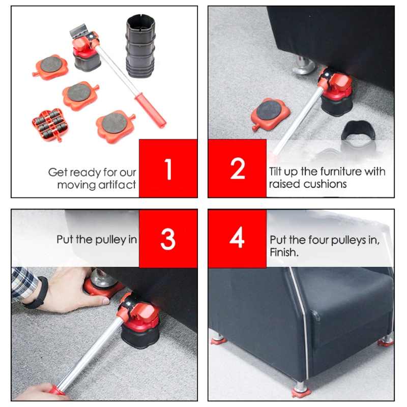 Heavy Duty Furniture Lifter with 4 Sliders for Safe Moving Appliance Roller Suitable for Sofas Couches Refrigerators