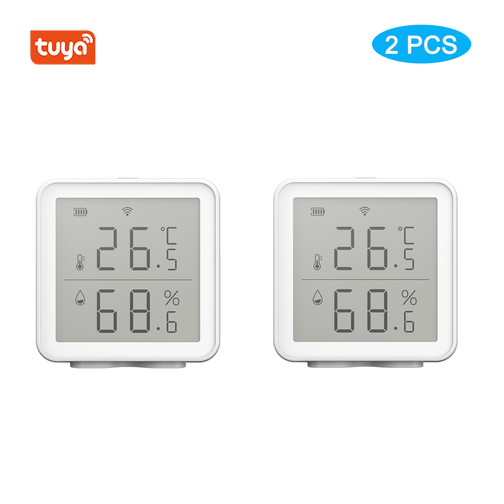 Tuya wifi temperatur- og fugtighedssensor indendørs hygrometer termometer med lcd-skærm understøtter alexa google assistent: 2 stk