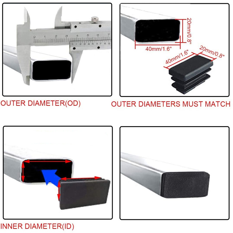 PE Plastic Rectangular Pipe Plug Waterproof Cap Chair Feet Stainlesss Steel Sealing Plug Foot Cover Plastic End Cap