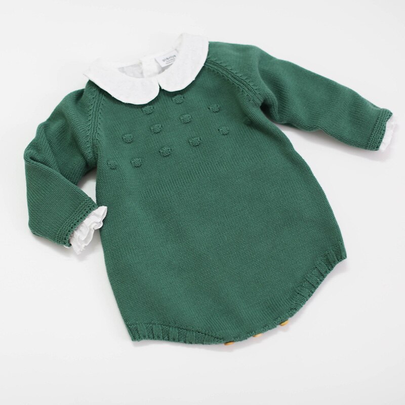 Humor Beer Baby Trui Kleding Winter Herfst Zuigeling Baby Meisje Pop Kraag Breien Jumpsuit Romper Lange Mouw Kinderen Outfit: BN1541 green / 6m