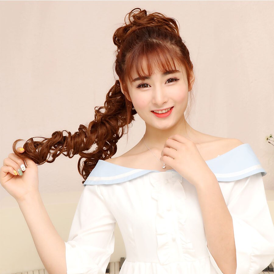LANLAN Raupe Haarnadel Mädchen Perücke Sommer Braut Haarnadel Alte Pack Halb Marubes Kopf Flauschige Rolle Synthetische Chignon Für Weiß