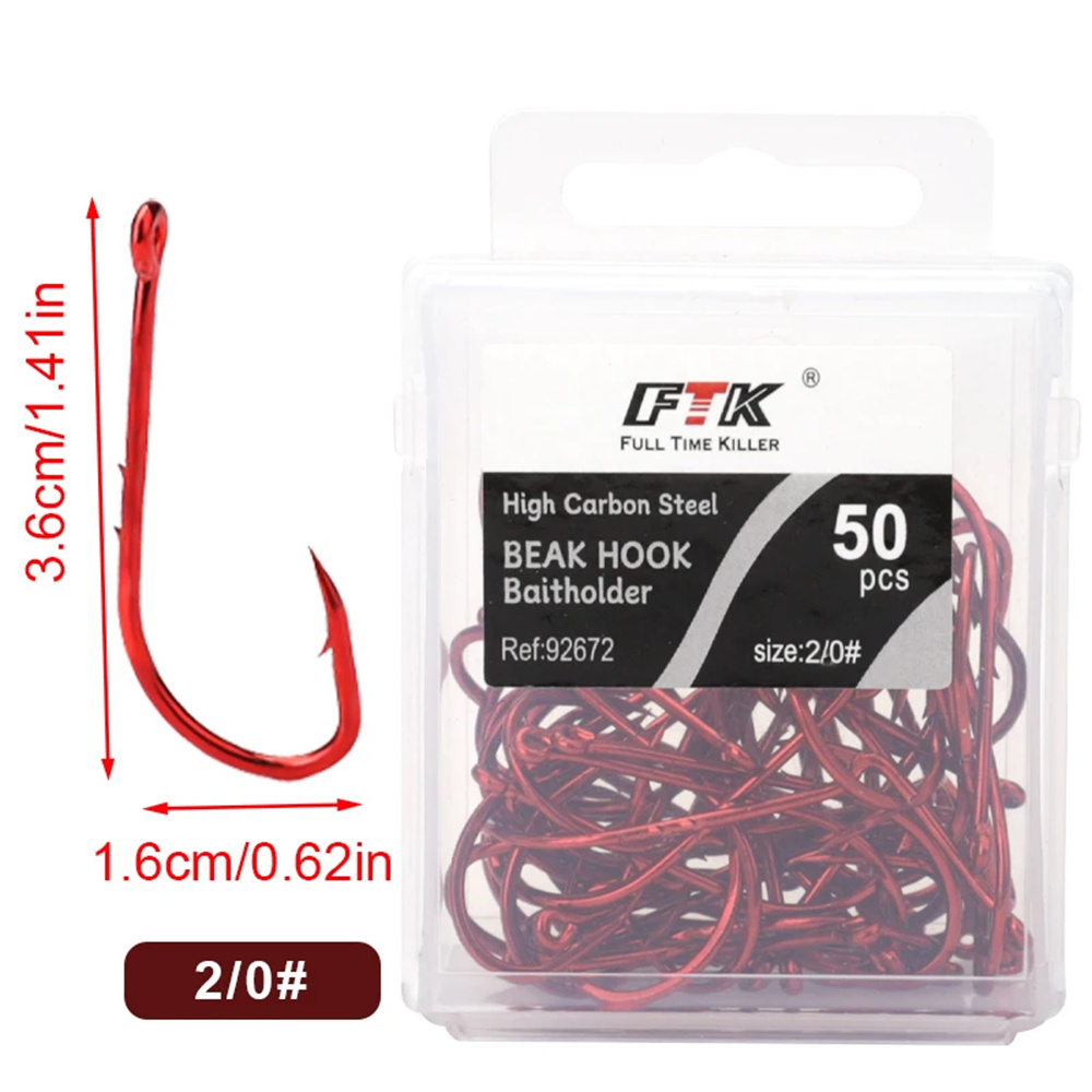 FTK-anzuelos de pesca rojos, Señuelos de pesca con púas de mar, vástago de pico, soporte para cebo vivo, plantilla de pesca de carpa, anzuelos de gusano, accesorios, aparejos: Rojo
