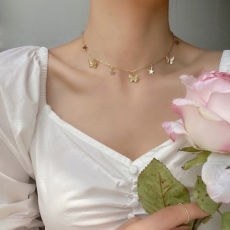Gouden Ketting Vlinder Hanger Choker Ketting Vrouwen Verklaring Collares Bohemian Strand Ketting Sieraden Collier