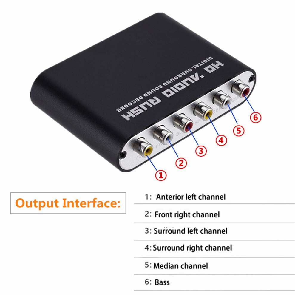 Convertisseur Audio numérique vers analogique, AUX 3.5mm vers 6RCA 5.1 canaux stéréo USB DAC convertisseur Audio AC3 décodeur de son optique SPDIF Coaxial