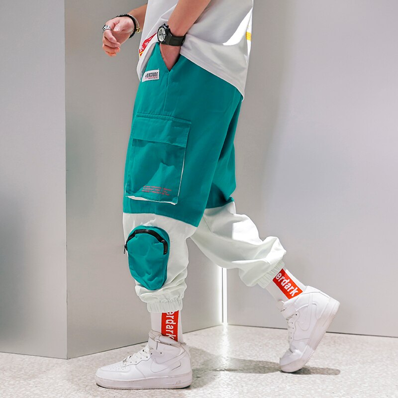 Casual hip hop bukser herre patchwork bukser elastisk midje joggebukser mote joggers harajuku streetwear