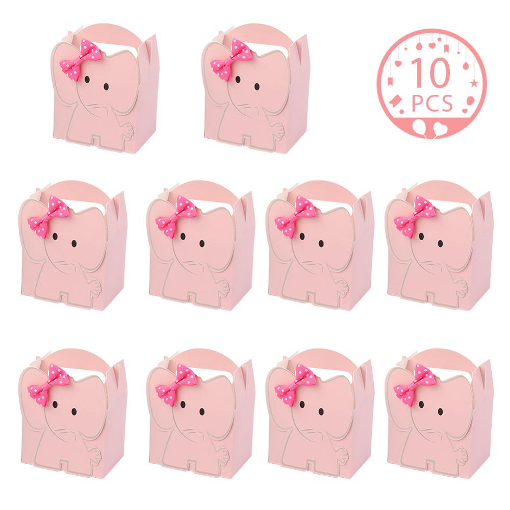 Vores varme tegneserie elefant slik æske blå pink børn fødselsdag papir sød slik æske kawaii baby shower indretning dreng pige favoriserer: Lyserød elefant