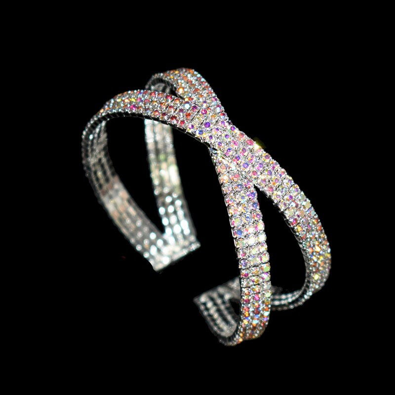 Lussuoso bracciale rigido in cristallo bianco verde per donna con braccialetti avvolgenti Bling regalo per bracciali per gioielli da festa di nozze: SL-1193-3 silver AB