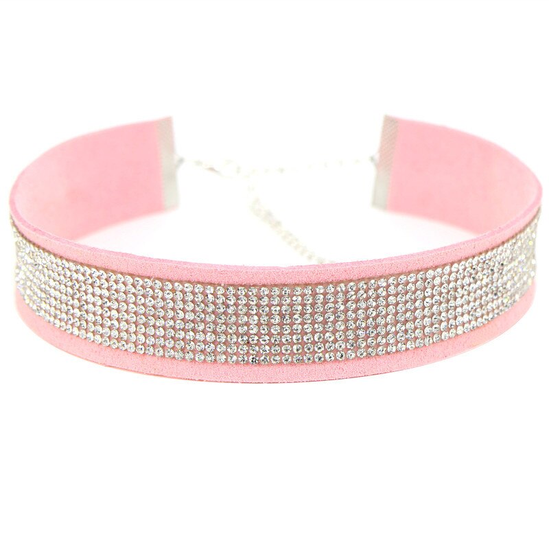 Gargantilla gótica de cuero negro con diamantes de imitación para mujer, collar de cristal, Gargantilla con estilo, joyería de ,: pink