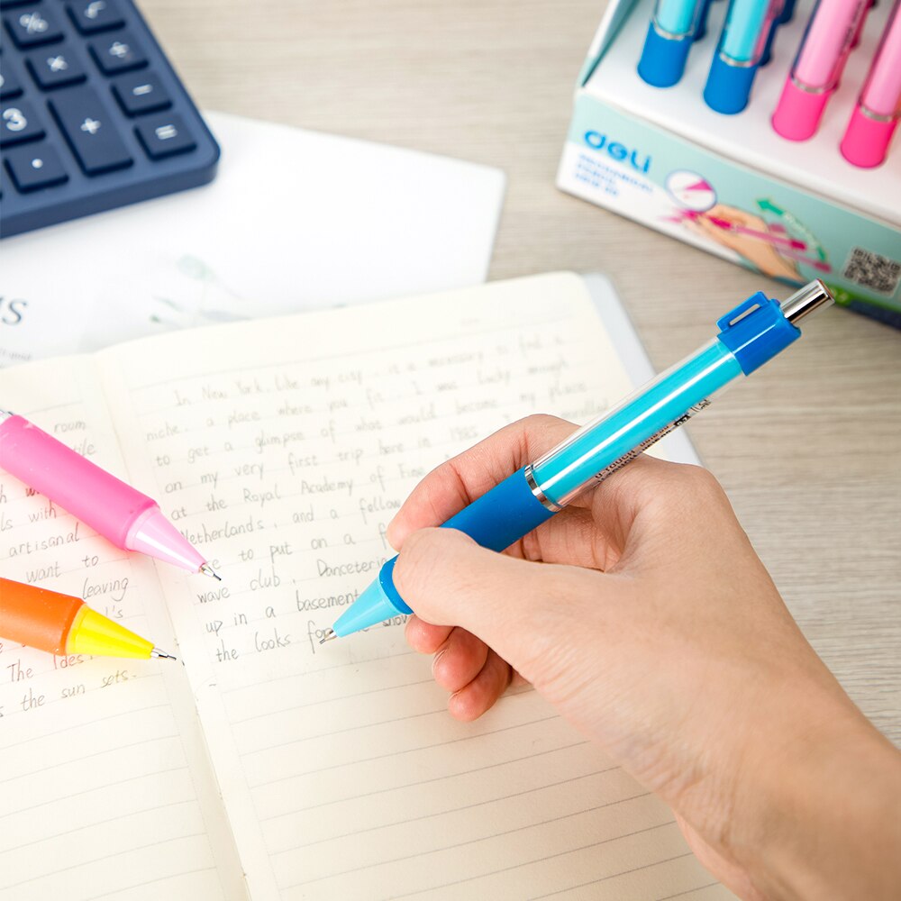DELI EU615-portaminas Kawaii de coreano, lote de 3 unidades, lápices bonitos de 0,7mm/0,5mm, suministros para estudiantes escolares con agarre suave automático