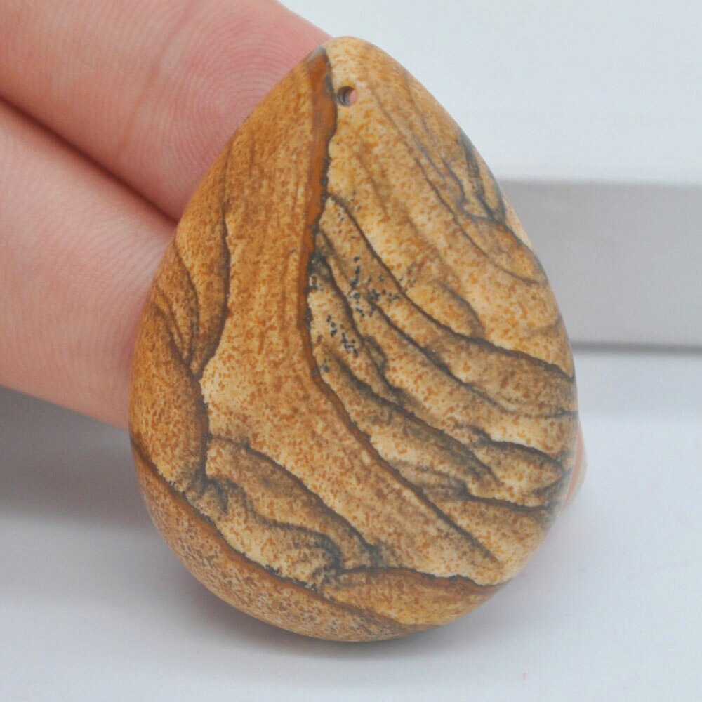 Natural 40x30MM Mixed Stone Bead Teardrop CAB Cabochon Hole Jewelry For GEM Pendant 1PCS H149-H166: Picture Jasper