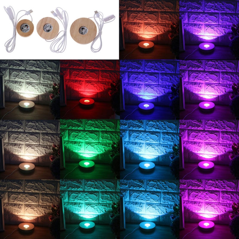 Adjustable Display Base Resin Art Display Wood LED 12 Colors RGB LED Base Vase Light with Remote Control DIY Night Light