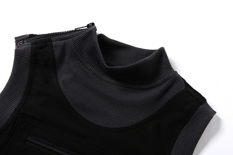 Ctrllock Techwear Punk Mouwloze Elastische Kleur Patchwork Pocket Vrouwen Tank Tops Zomer Streetwear