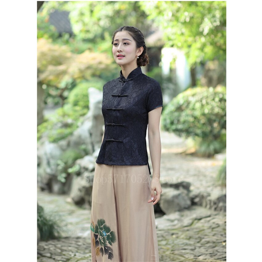 Chinese Qipao Top Traditional Clothing for Women Cheongsam Dress Vintage Print National Oriental Clothes Blouse Party: Color1 / 2XL