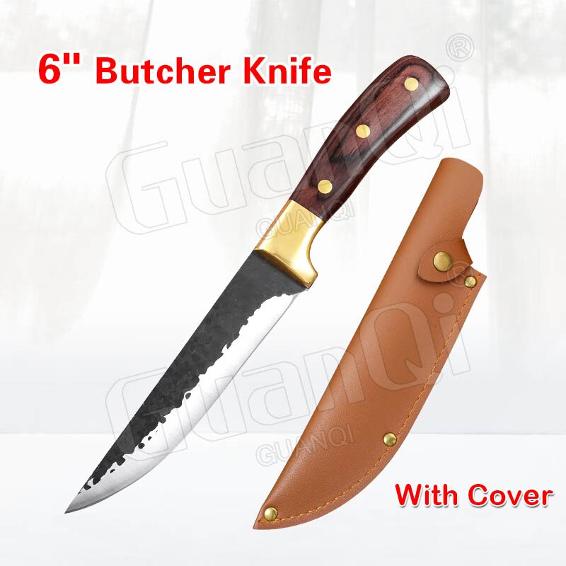 Stainless Steel Boning Knife Kitchen Knife Forged Butcher Knife Handmade Meat Cleaver Slicing Chef Knife Slaughter Knife Cutter: Style B with Cover