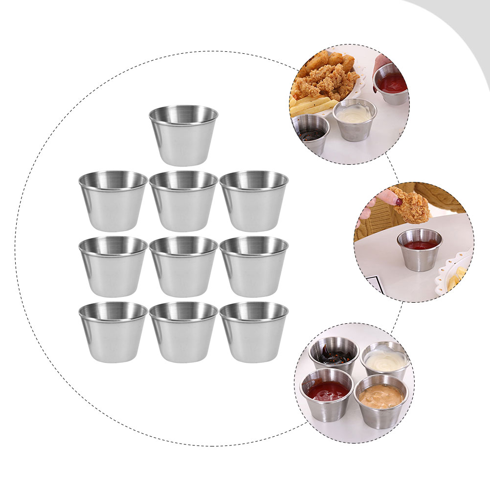 10pcs Stainless Steel Sauce Cups Condiment Cups Dip Sauce Cups Tomato Sauce Cups For Hotel Shop Home
