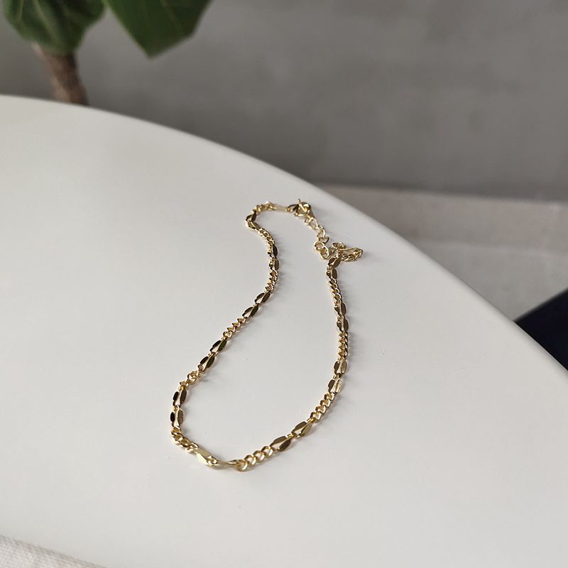 Silvology 925 Sterling Zilveren Asymmetrie Chain Enkelbanden Goud Textuur Zomer Modieuze Enkelbanden voor Vrouwen 925 Voet Sieraden