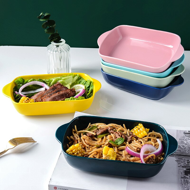 Moderne Kreative Keramik Geschirr Dual Griff Backen Gericht Mikrowelle Ofen Verfügbar Backen Platz Geschirr Gericht Backen Schüssel