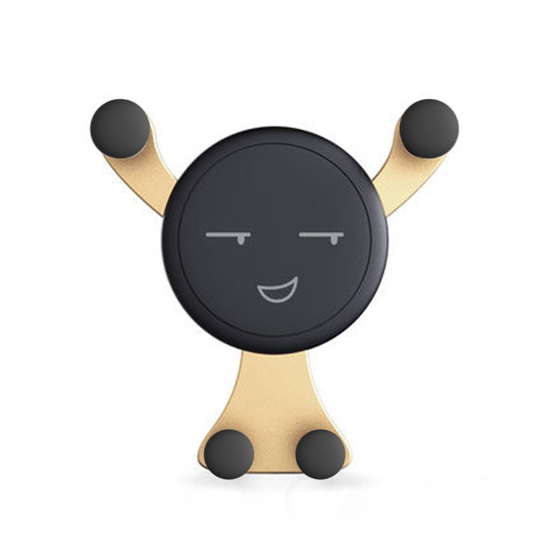 Soporte de gravedad para teléfono móvil de coche, soporte de salida de aire para teléfono móvil, con cara sonriente, oso, soporte para teléfono móvil y GPS: Smiley face Gold