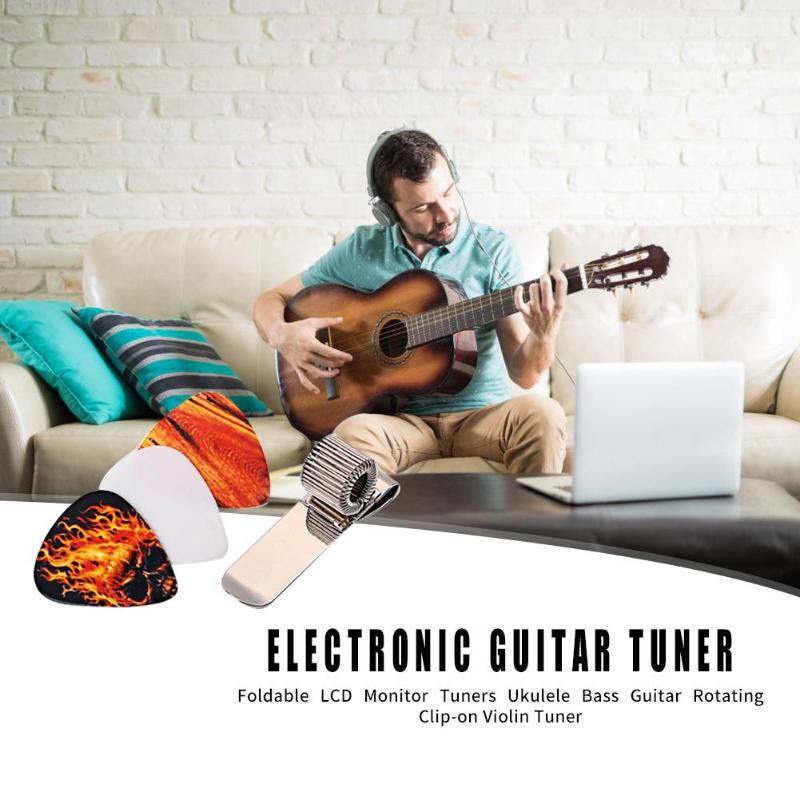 Guitar Pick Multi-function 1pc LCD Display Digital Clip-on Guitar Tuner Rotating Ukulele Bass Violin Tuners