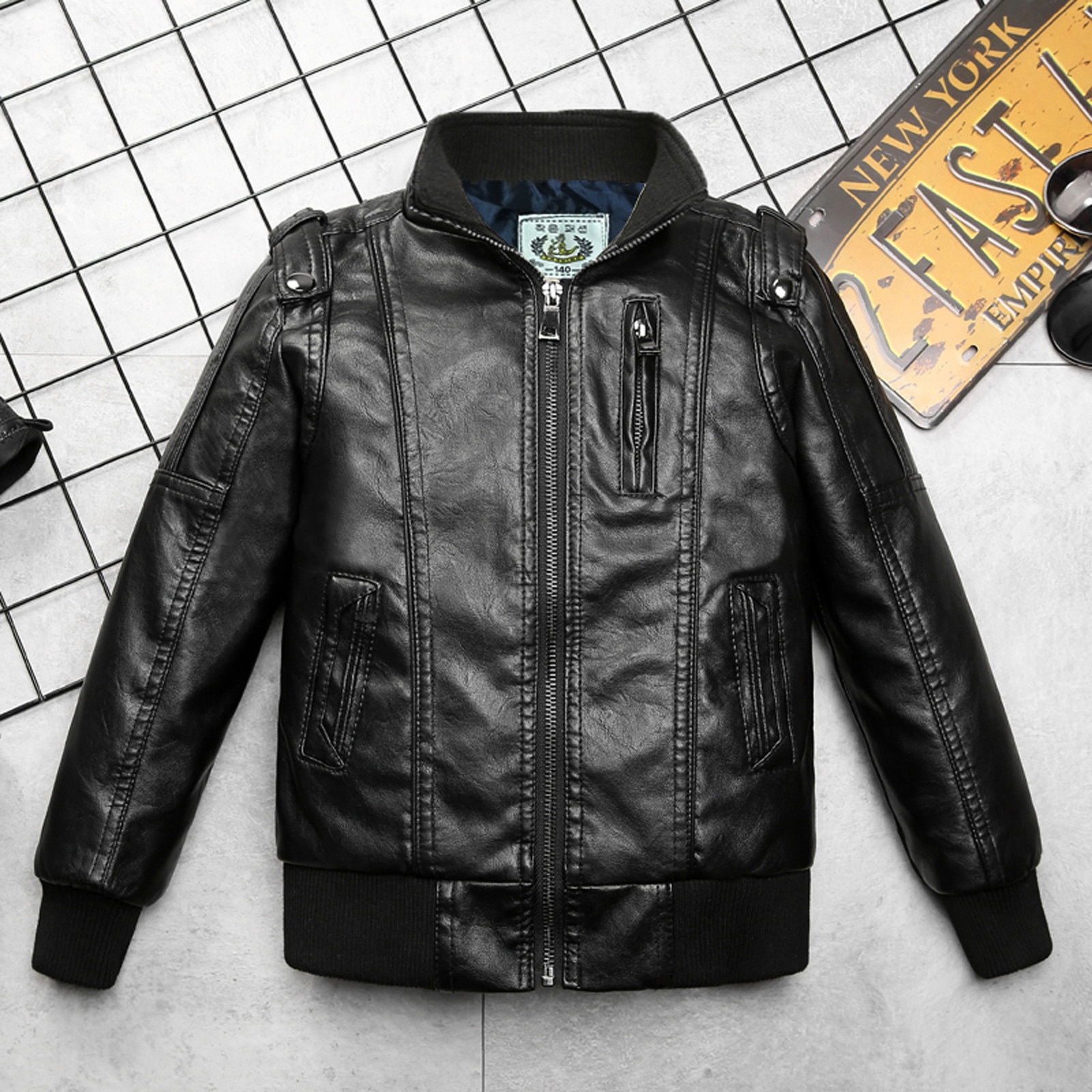 3-17t freundlicher freundlicher Leder Mantel Baby Jungen Dicken Mantel Winter Reißverschluss Winter Motorrad Jacke Manteau Garçan куртка