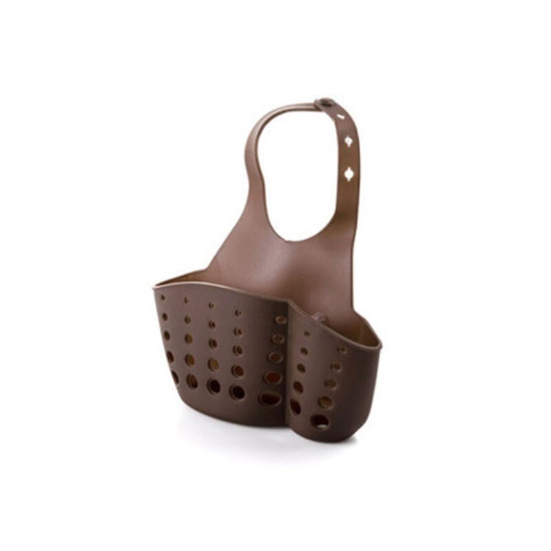 Évier de cuisine éponge stockage suspendu panier réglable bouton pression Type Drain support robinet stockage Drain paniers ménage: Marron