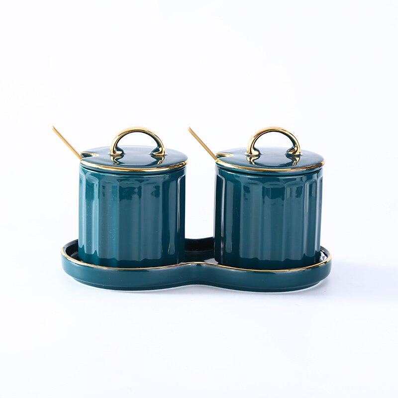 Japansk luksus keramikk krydder krukke sett salt / pepper / sukker lagring krukke ensfarget hjem kjøkken krydder verktøy: C --2- delt sett