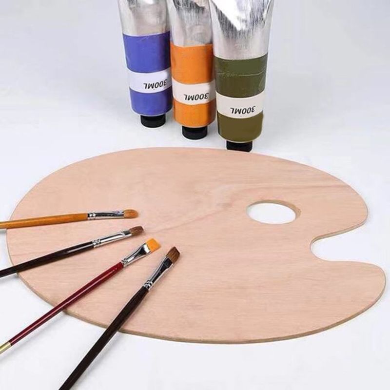 Træ kunstner palet med tommelfinger hul olie akryl maling palet bakke til voksne