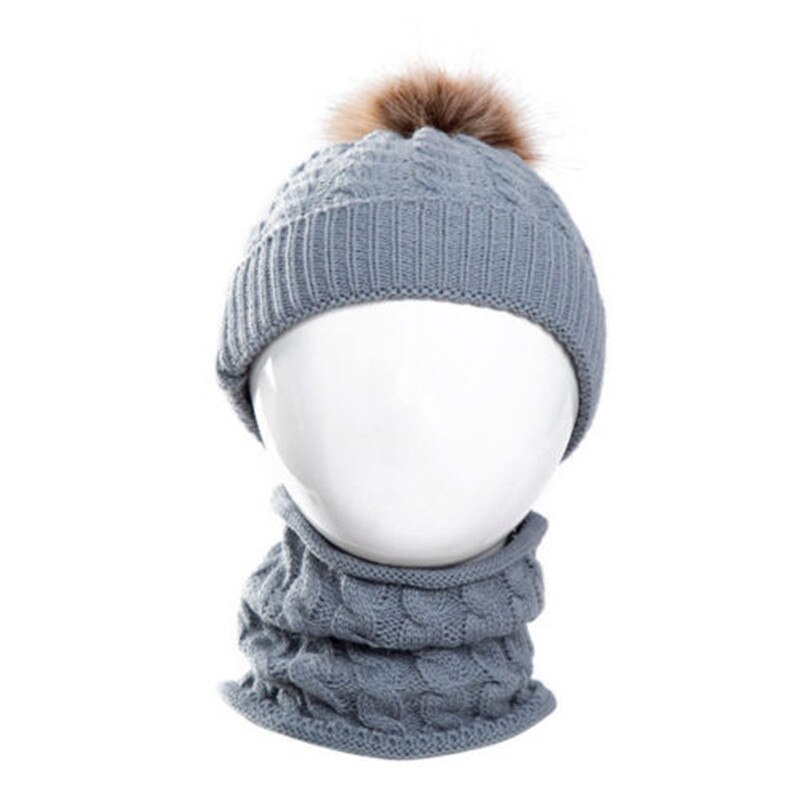 2 stk sød kid pige dreng baby spædbarn vinter varm hæklet strik hat beanie cap + tørklæde solidt sæt: Grå