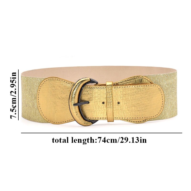 Silver Blue Gold Women Wide Elastic Waist Belt Dress Belt Accessories Stretch Elastic Wide Corset Waist Metal Buckle