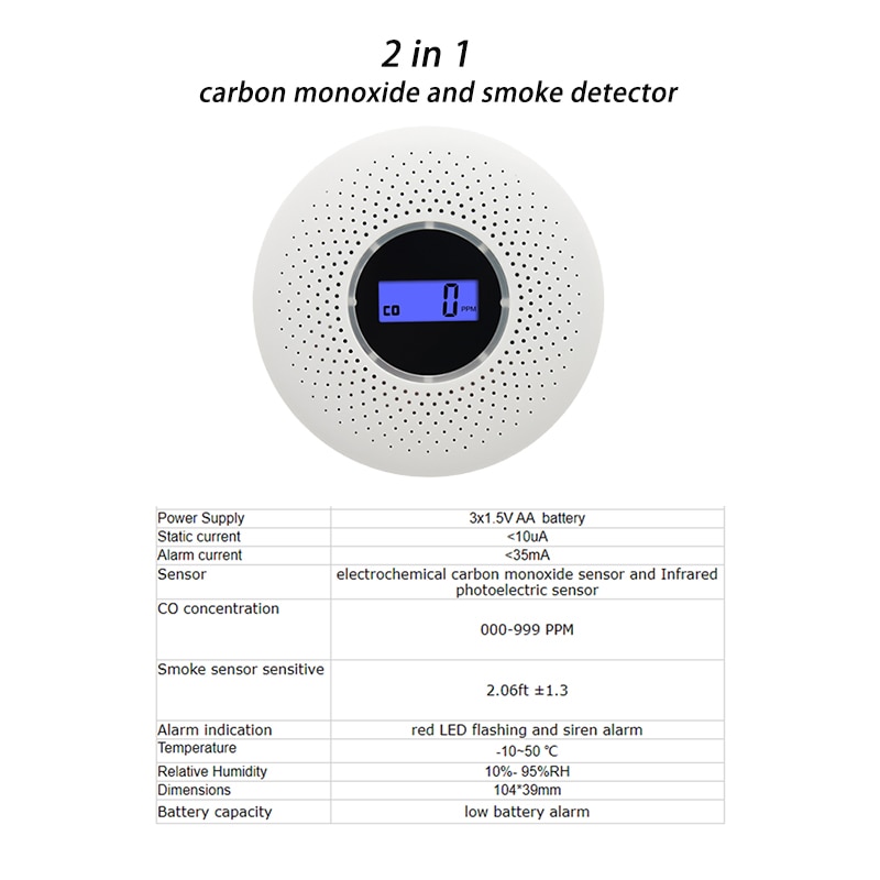 Rook Koolmonoxide Sensor Elektrochemische Co Sensor Rookmelder Professionele Fire Sensor Met Led Indicatie Geluid Patroon