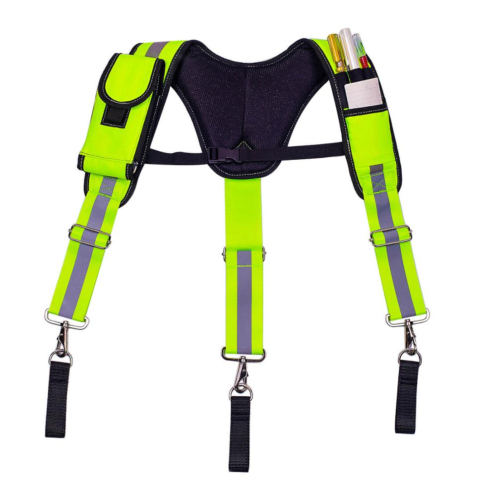 Heavy Duty Work Tool Suspender Hang Tool Pouch Fluorescent Green Reflective Straps Reducing Weight Men's Suspenders Braces Belt