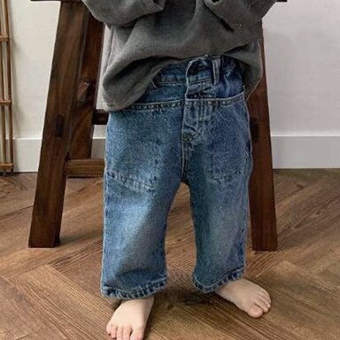 Tidig #39 barnkläder pojkar och flickor i mitten av midjan fram och bak stora fickor jeans i västerländsk stil