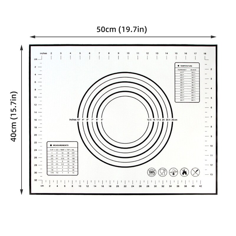 Reusable Silicone Baking Mat For Rolling Dough Pad Pizza Maker Pastry Kitchen Gadgets Bakeware Kneading Pad Accessories: Black 50x40cm