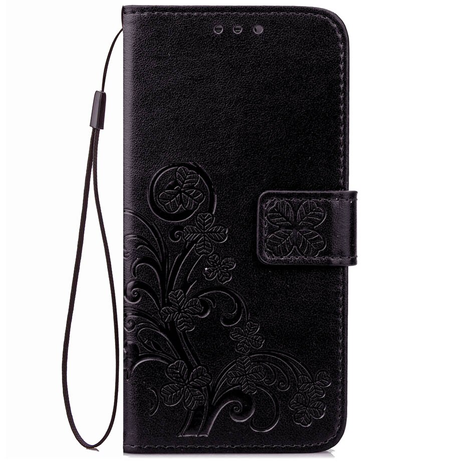 Redmi GO Flip Wallet Case Voor xiaomi redmi GO Case redmi GAAN PU Lederen Telefoon Case Voor xiaomi redmi GAAN 3D Clover emboss Cover: Black