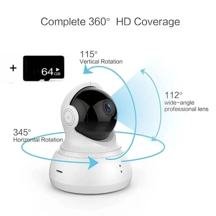 Caméra YI Dôme 1080p HD CCTV IP 360 ° Détection Wifi Vision nocturne sans fil IR système de surveillance de sécurité Audio bidirectionnel: Autre / PRISE AMÉRICAINE